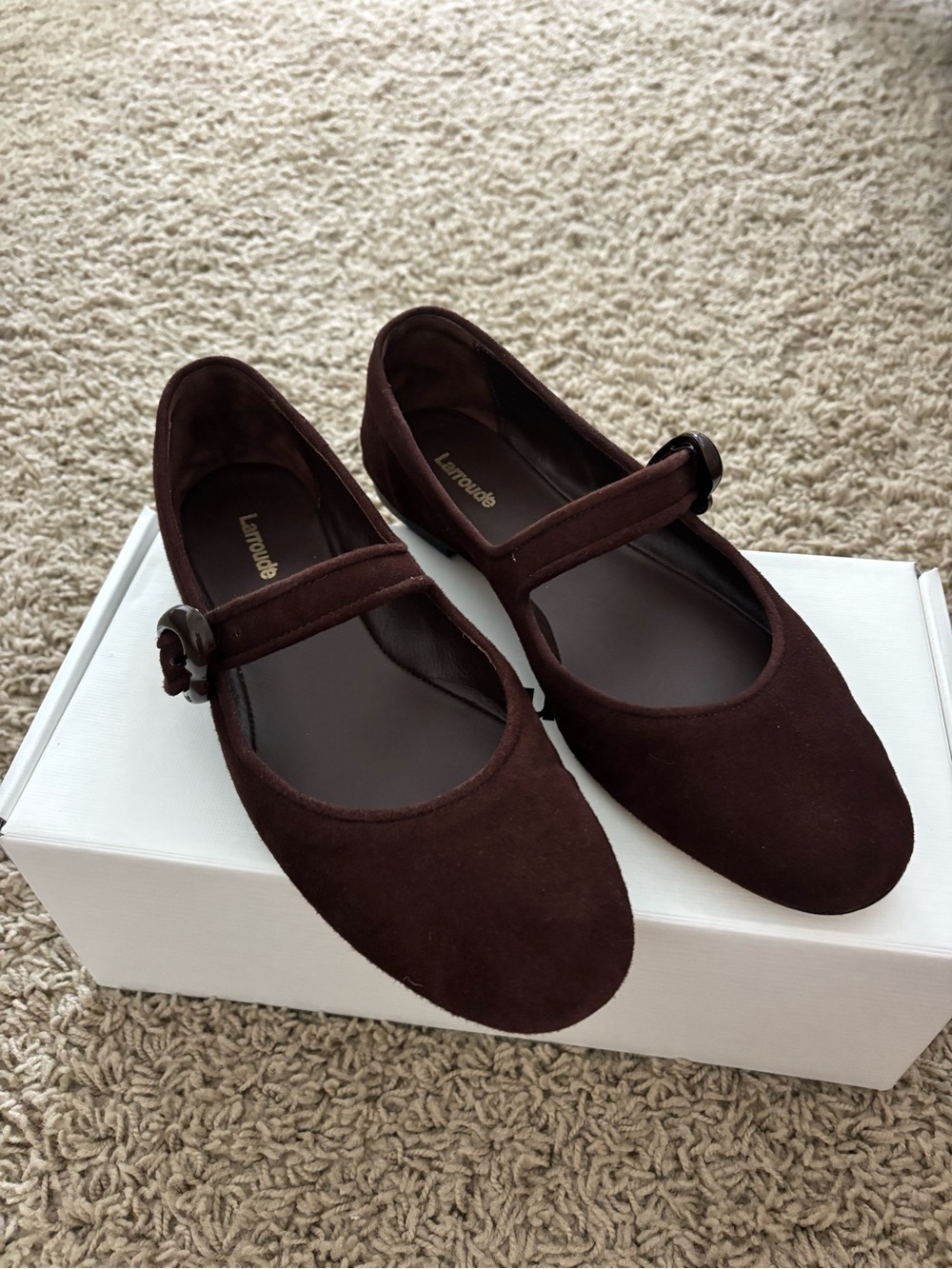 Larroude Brown Suede Verona Ballet Flats